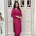 Rani Pink Lucknow Chikankari Cotton Kurti with Palazzo Set & Mukesh Work