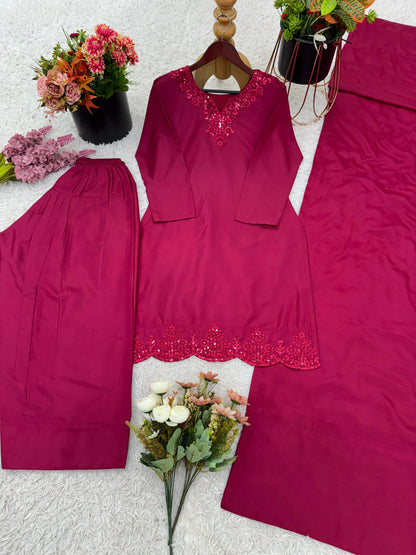 Pink Elegance in Silk: Embroidered Crepe Shalwar Kameez Set