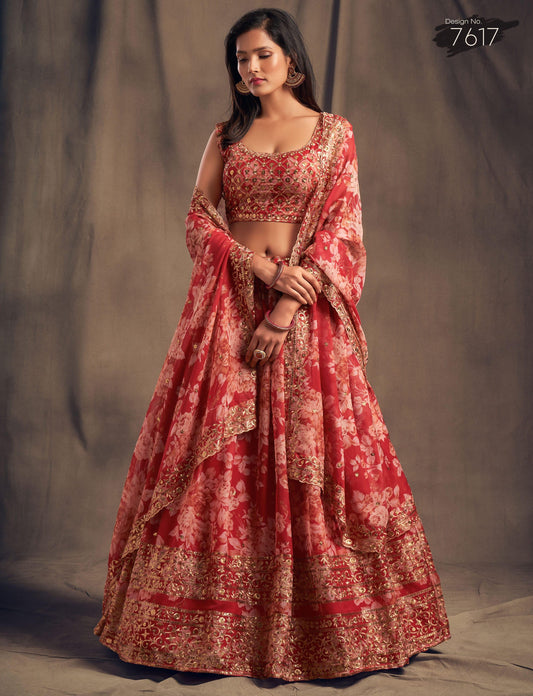 Red Blossom Beauty Floral Custom Lehenga with Big Flair - Inayakhan Shop