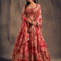 Red Blossom Beauty Floral Custom Bridesmaid Lehenga with Big Flair