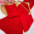 Red Celestial Chikankari Georgette Ensemble Mukesh Work 3 pc Set