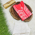Red Chanderi Silk Lucknow Chikankari Kurti Set