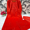 Red Chikankari Bliss Combo: Dyeable Pure Cotton Kurti & Palazzo Set