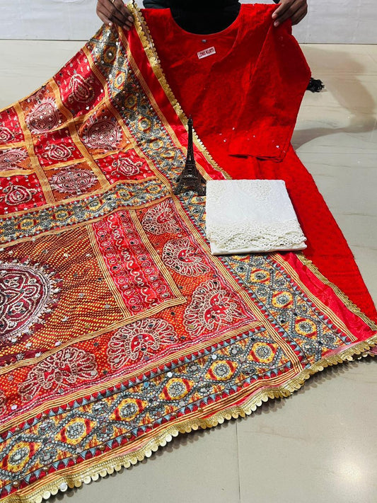 Red Chikankari Charm: Sequin Work Kurti with Plazo and Dupatta Set - Inayakhan Shop 