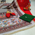Red Chikankari Kurta and Green Pallazo With Jutti and Beautiful Multicolor Pakistani Mirror Dupatta