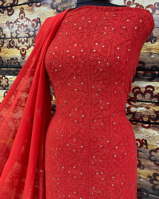Red Chikankari Unstitch Suits - Royal Collection - Inayakhan Shop 