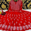 Red Classic Lucknow Chikankari Anarkali Gown 56 inch Kali