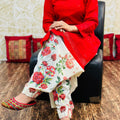 Red Cotton Elegance Sequin-Infused Chikan Kurti and Digital Patiala Ensemble