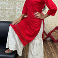 Red Cutwork Embroidered Kurti with Full Chikan Ghaara Set