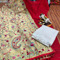 Red Design 1 Regal Charm Chikan Kurti Pom Pom Duppatta Set and Sharara