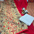Red Design 2 Regal Charm Chikan Kurti Pom Pom Duppatta Set and Sharara
