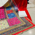 Red Design Chikankari Charm: Sequin Work Kurti with Plazo and Dupatta Set
