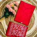 Red Elegance Chikankari Cotton Kurti & Coordinated Set ++ Sizes available
