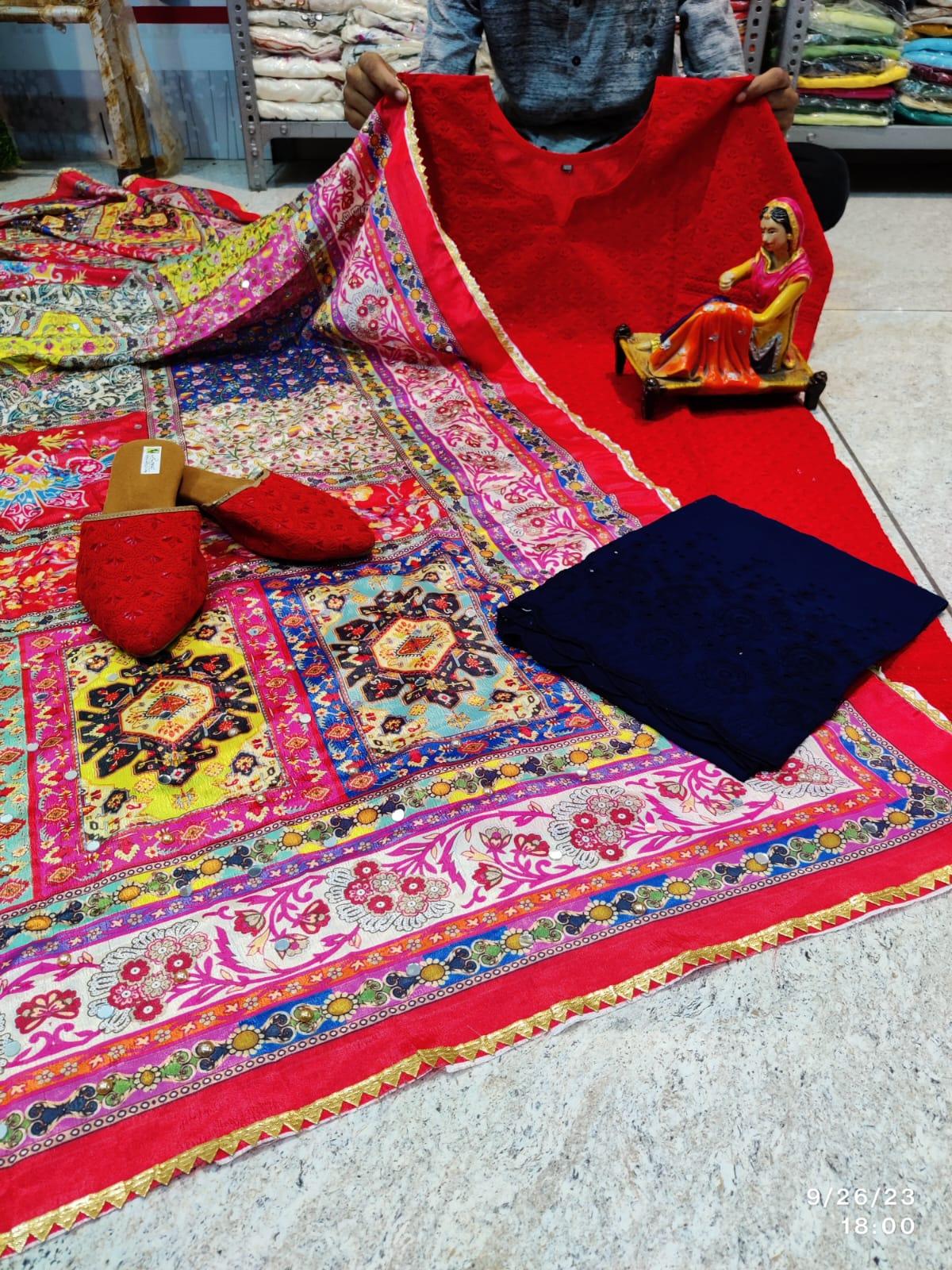 Red Elegant Chikankari Kurti, Palazzo, and Pakistani Dupatta Set - Inayakhan Shop 