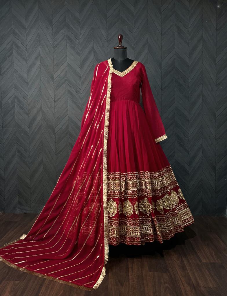 Red Enchanting Blooms Sequins Gown-Dupatta Collection - Inayakhan Shop 