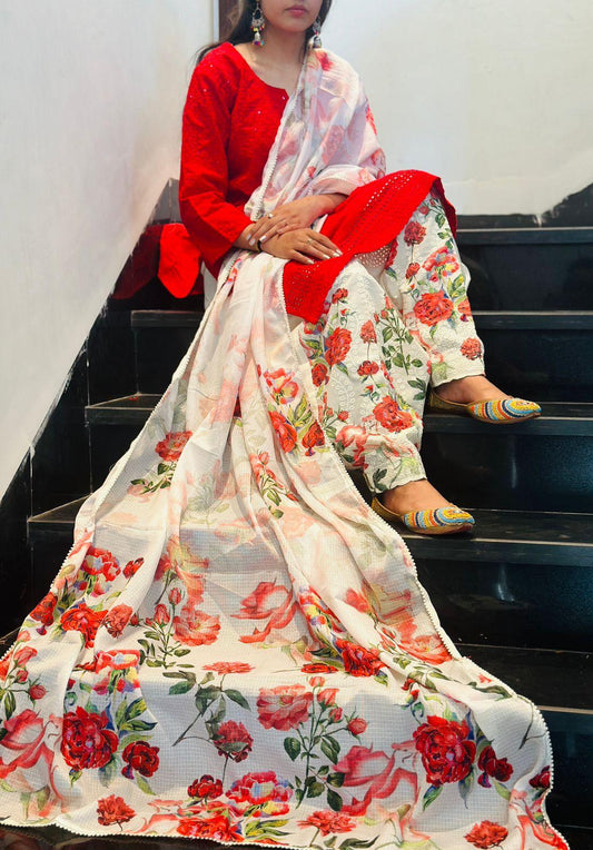 Red Ethereal Elegance Kurta Salwar Dupatta Set - Inayakhan Shop 