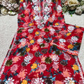 Red Floral Printed Mulmul Chikankari Palazzo Set