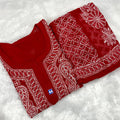 Red Georgette Chikankari Buti Jaal Kurti Sharara Set can be worn with Jeans