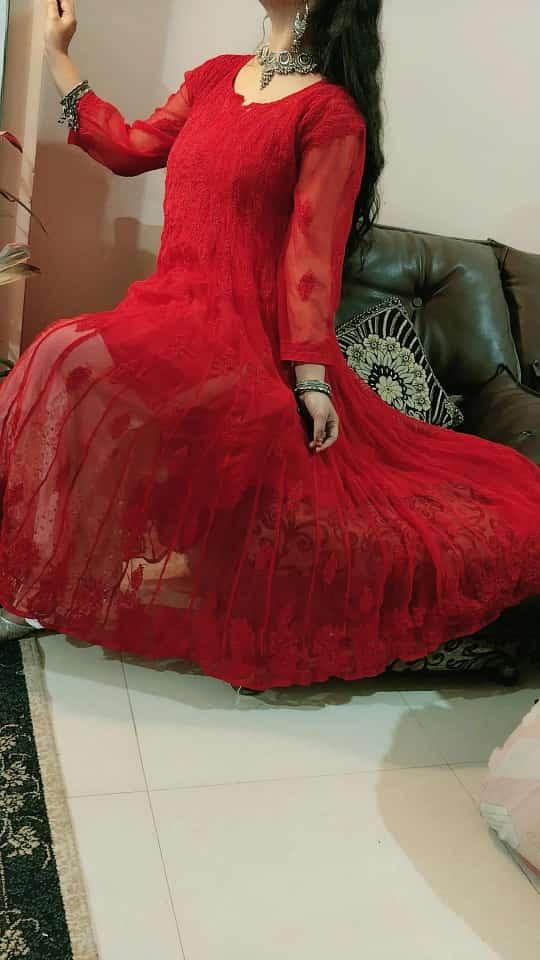 Red Graceful Georgette Kurti with Chikankari Sharara Set - Inayakhan Shop 