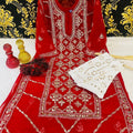 Red Graceful Lucknawi Georgette Chikankari GotaPatti Ensemble (Inner Included)