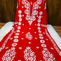 Red Lucknowi Chikankari Heavy Beautiful Latest Design Modal Kurti