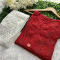 Red Mukaish Chanderi Dyeable Kurti and Pant Set
