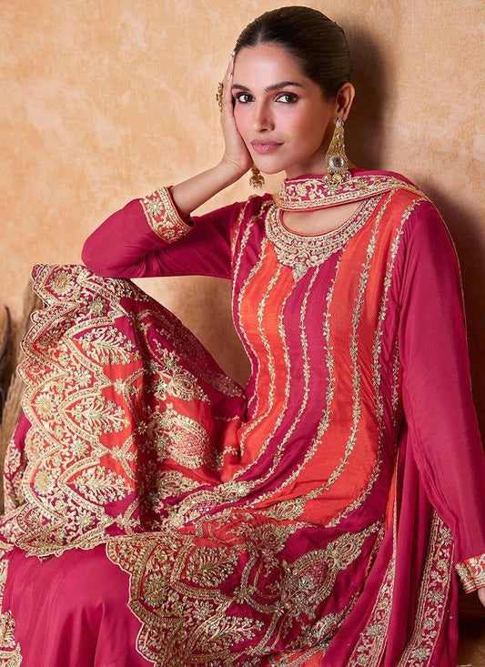 Red Orange Elegance Pakistani Kurta Sharara Dupatta Set - Inayakhan Shop 