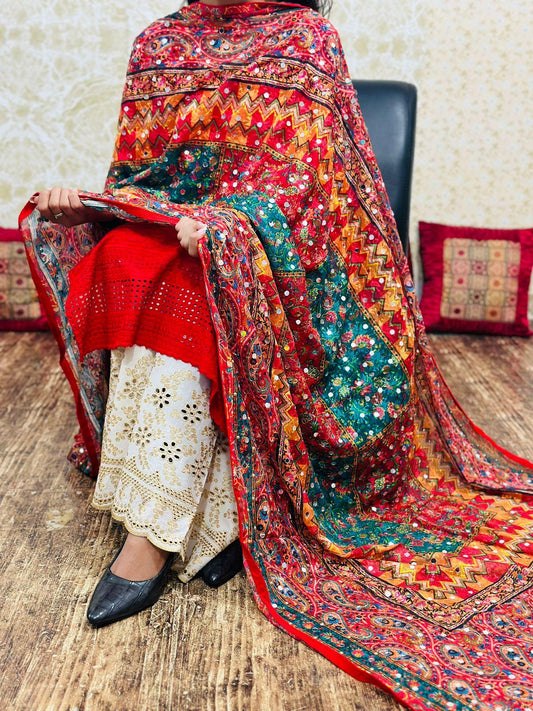 Red Pakistani Fusion Chikankari Suit with Embroidered Dupatta - Inayakhan Shop 