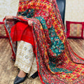Red Pakistani Fusion Chikankari Suit with Embroidered Dupatta