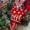 Red Regal Reverie Rayon Chikankari Ensemble with Lucknowi Ghaas Patti Handwork