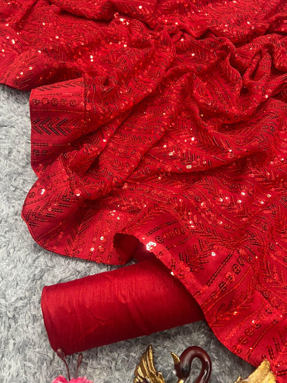 Red Sequins Saree for Teej - Inayakhan Shop 