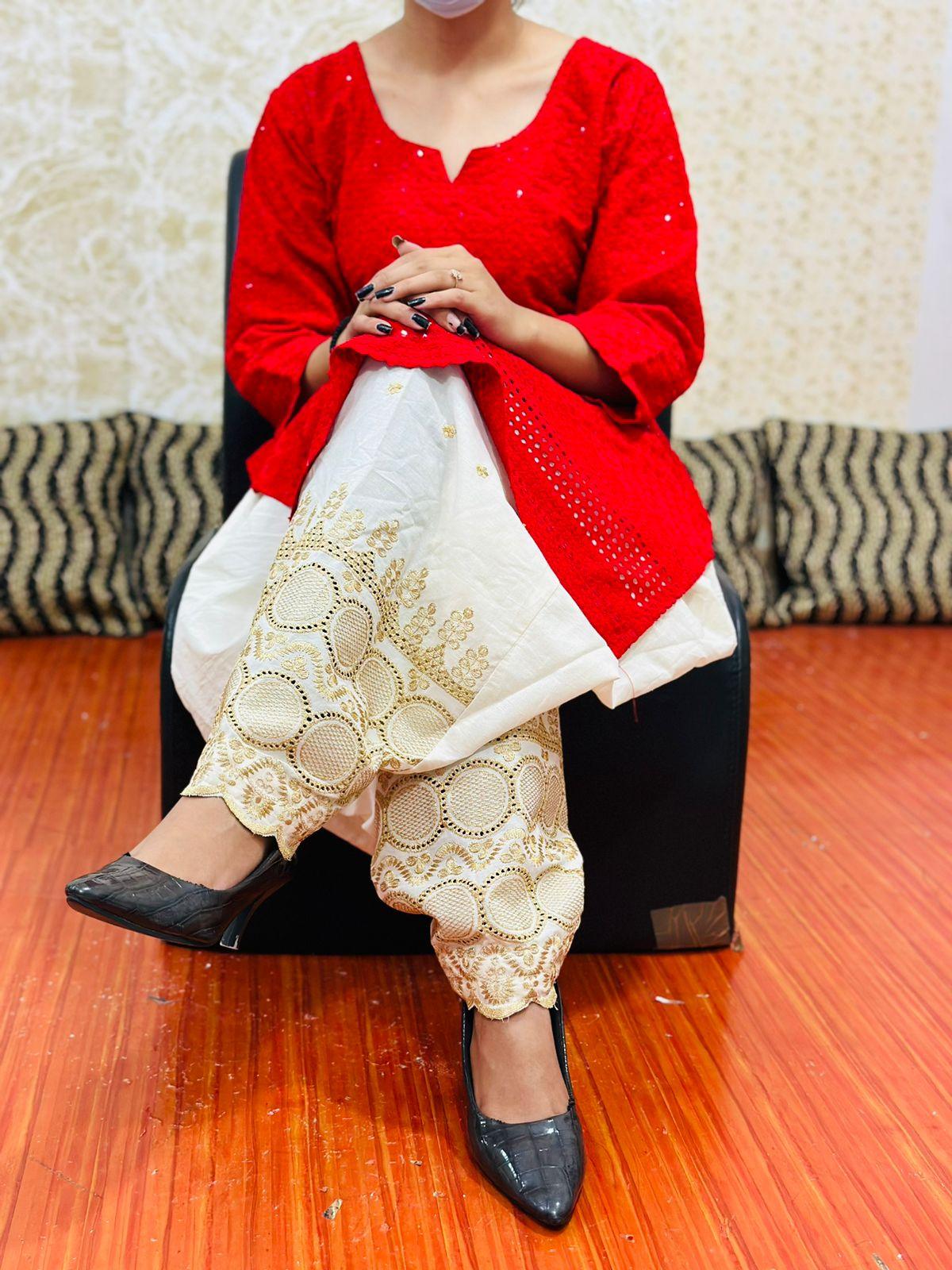 Red Sparkling Harmony Cotton Ensemble - Inayakhan Shop 
