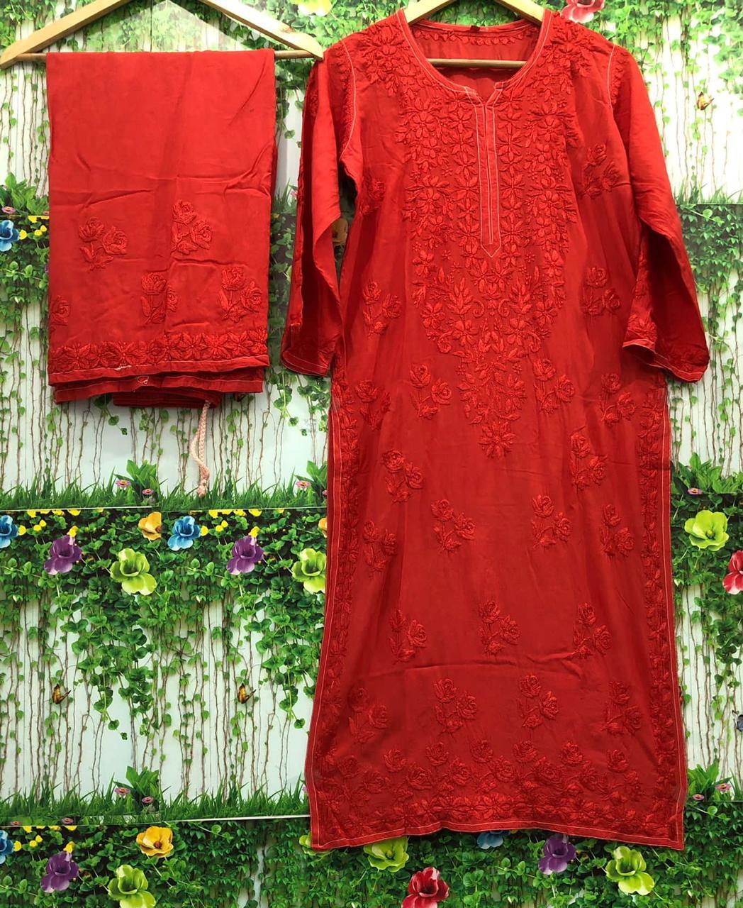 Red Vivid Elegance Modal Kurti and Palazzo Set - Inayakhan Shop 