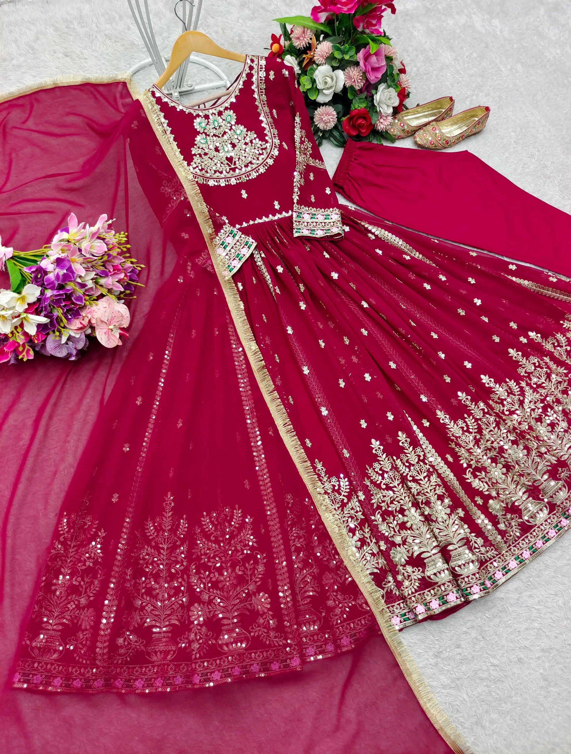 Vibrant Red Georgette Anarkali Suit | Ready to Wear