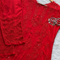 Elegant Red Viscose Lucknow Chikankari Mukaish Work Set