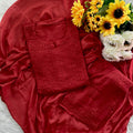 Red Handcrafted Tone-on-Tone Lucknowi Chikankari Chanderi Silk Set