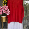 Red Lucknowi Chikankari Plus Size Premium Rayon Short Kurti & Pallazo Set ✨ (Upto 6 XL)