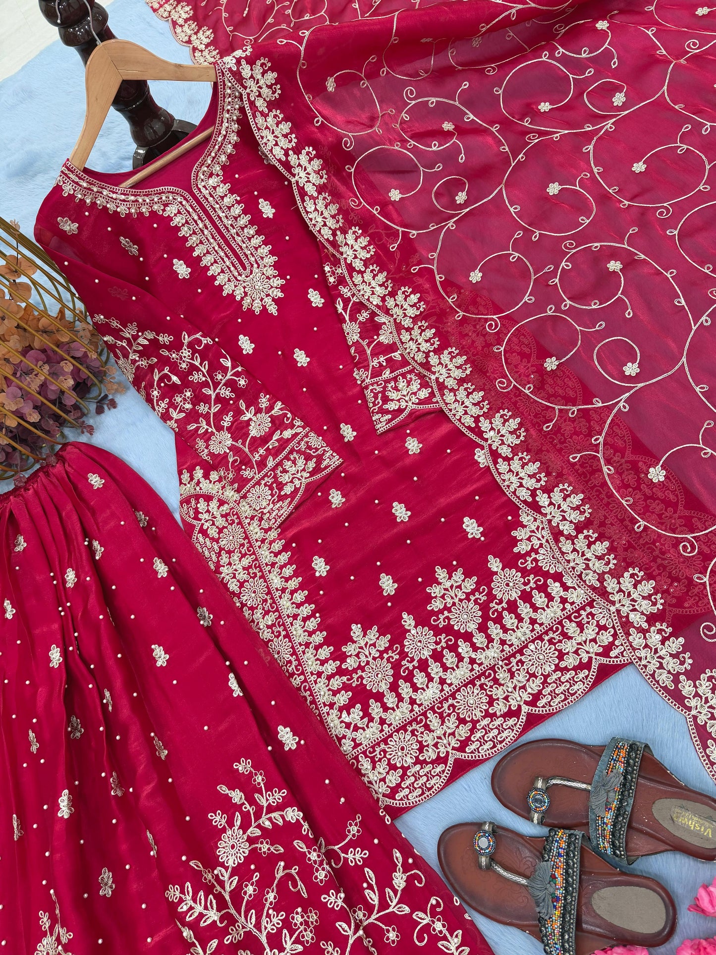 Red Royal Crimson Elegance Silk Ensemble