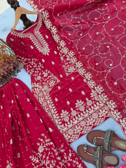Red Royal Crimson Elegance Silk Ensemble
