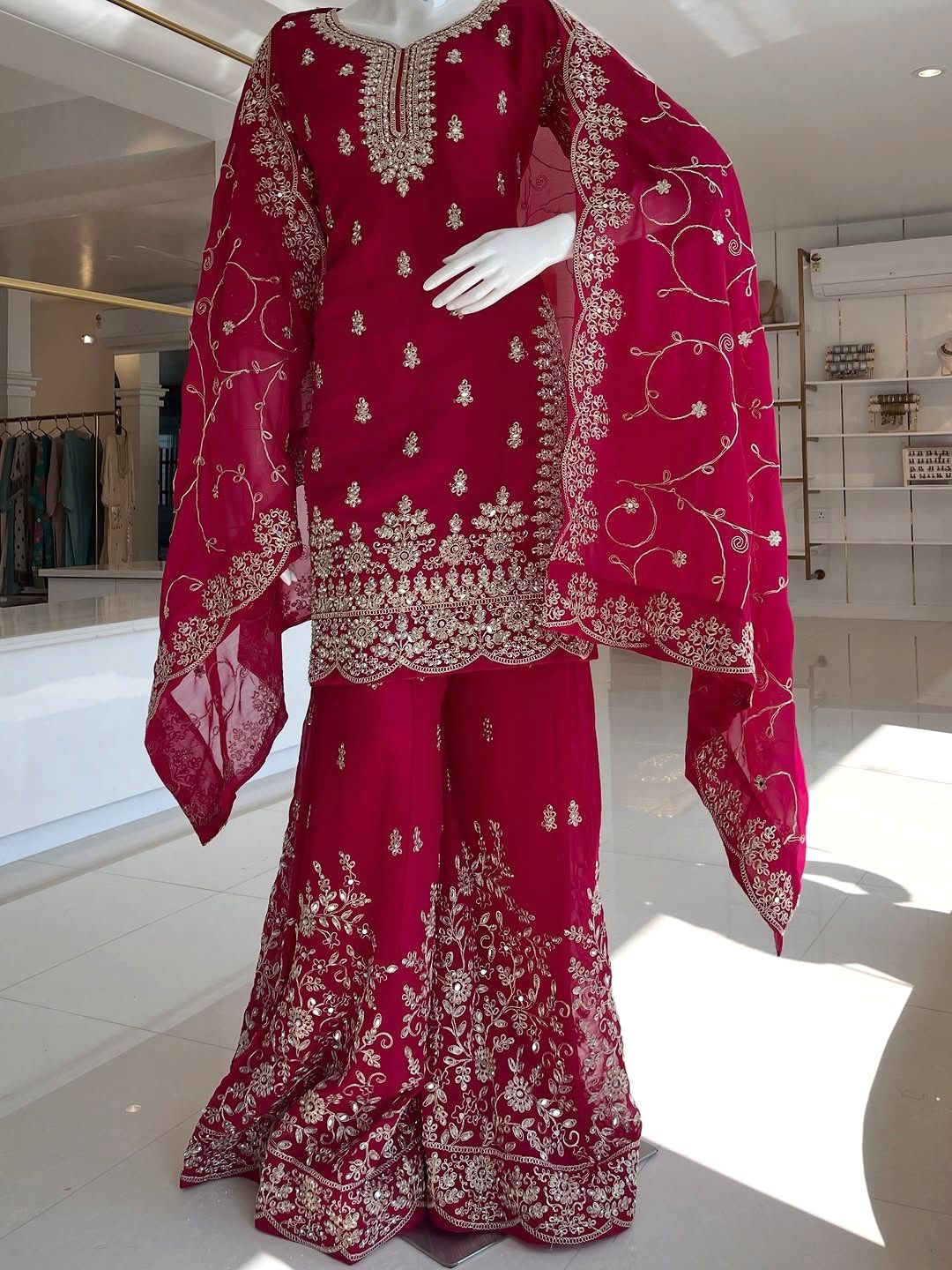 Red Royal Crimson Elegance Silk Ensemble