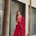 Pink Embroidered Vichitra Silk Indian Gown with Dupatta Set