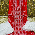 Red Handcrafted Lucknow Chikankari Mirror Sharara Set