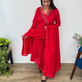 Gulnar Cherry Red Chanderi Anarkali Suit