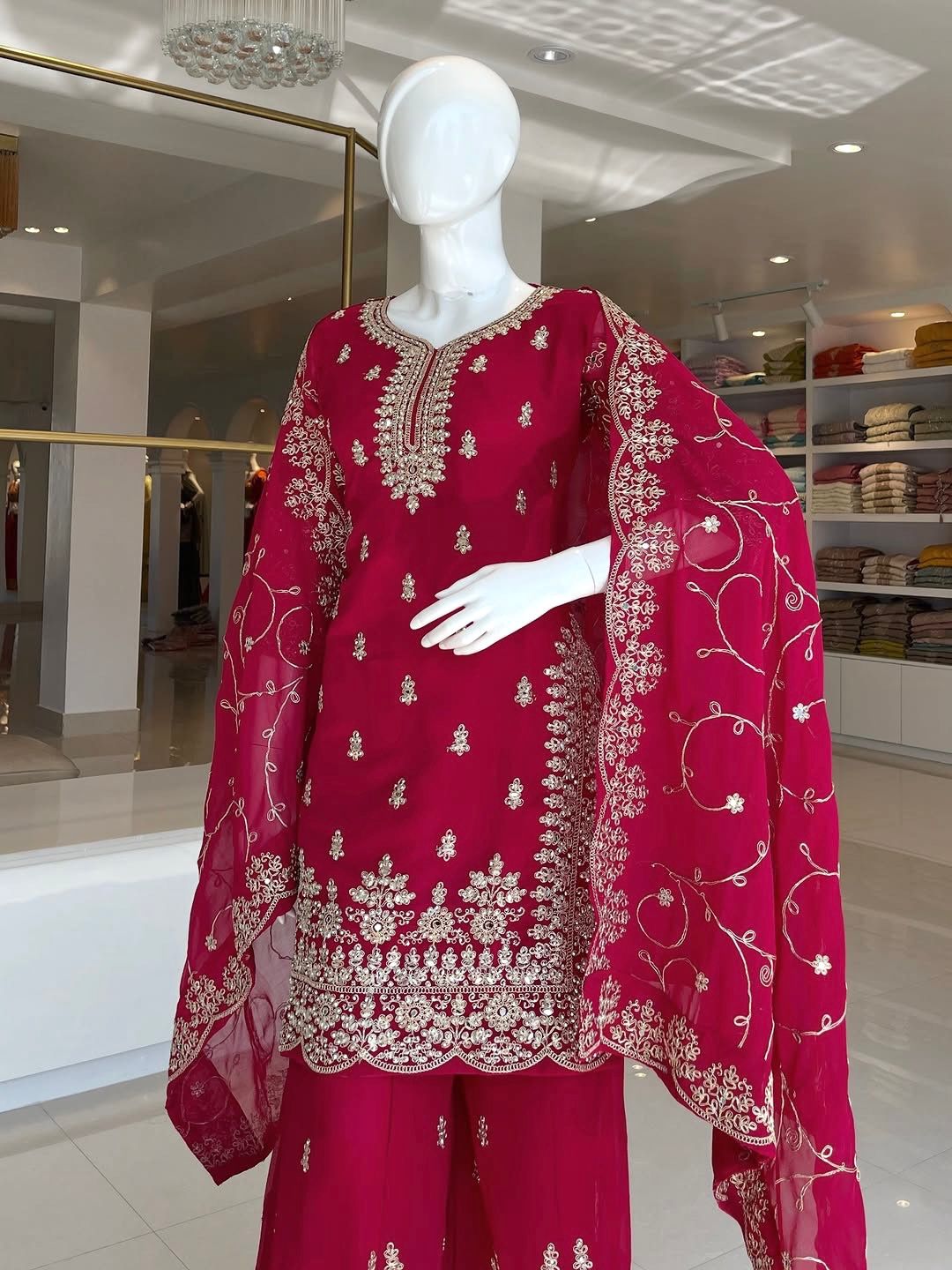 Red Royal Crimson Elegance Silk Ensemble