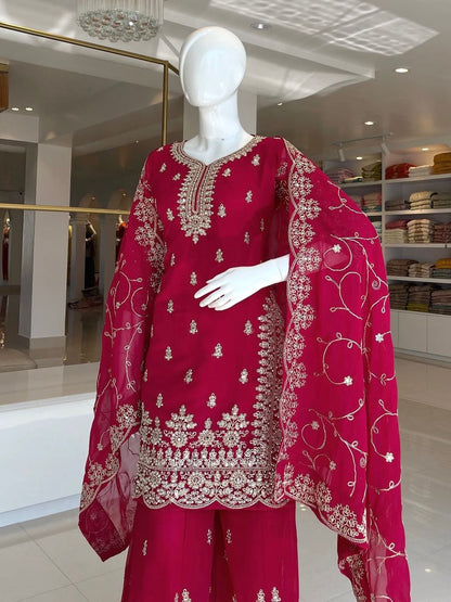 Red Royal Crimson Elegance Silk Ensemble