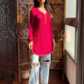 Red Premium Resham Viscose Jall Short Kurti