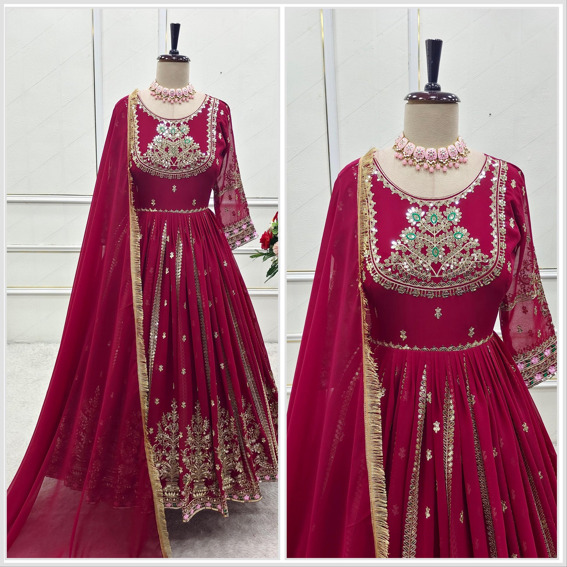 Vibrant Red Georgette Anarkali Suit | Ready to Wear
