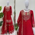Red Designer Georgette Sequin Embroidered Sharara Suit Set