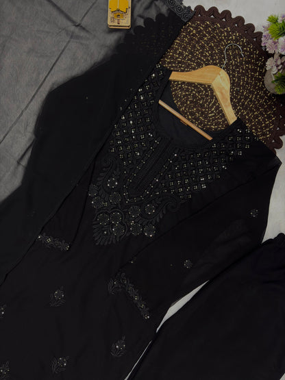 Black georgette kurta embroidery detail