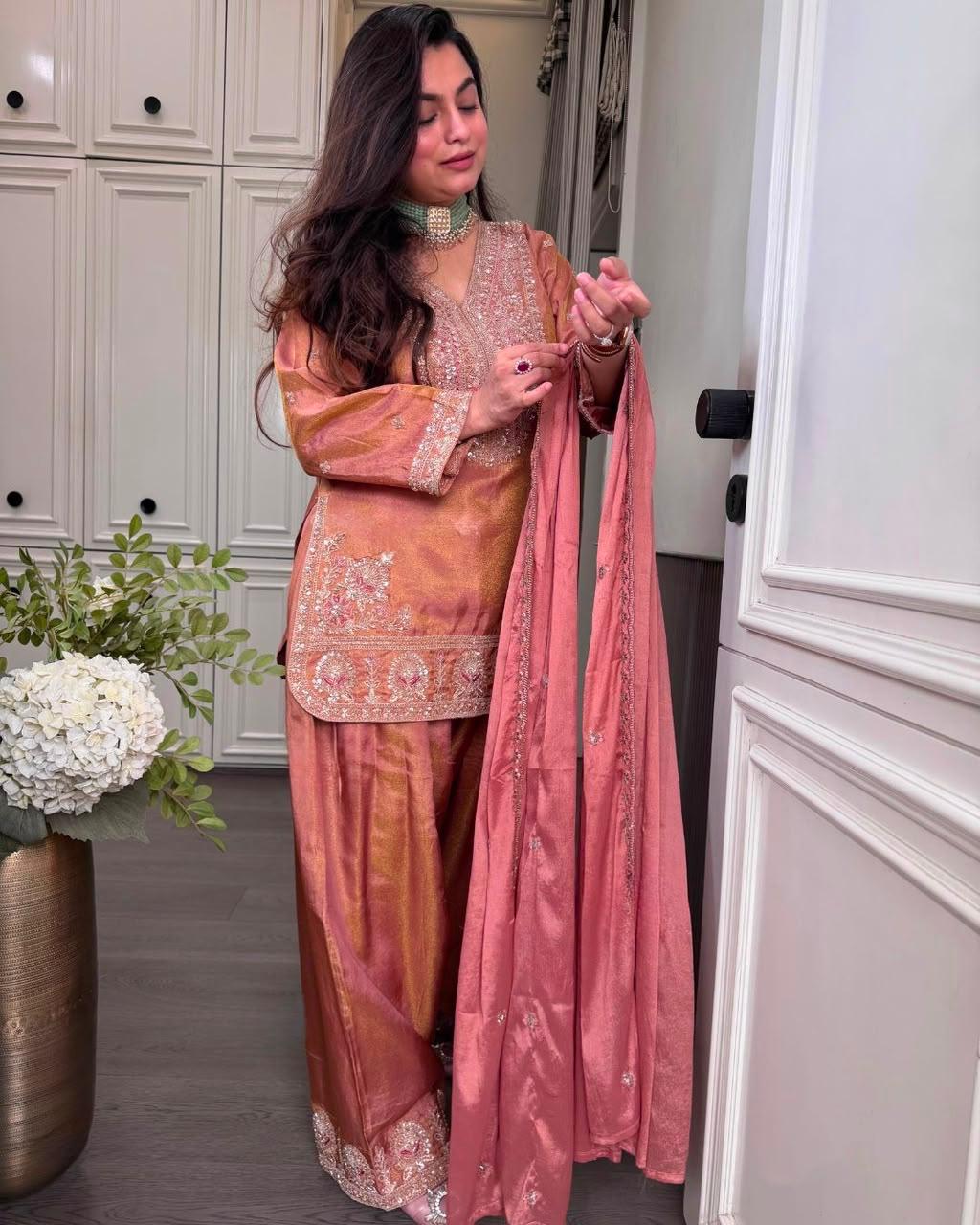 Ronald Silk embroidered suit with Soft Nazmin dupatta